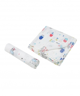 Parisian Frenchie And Plant Love 2 Pk Muslin Swaddle