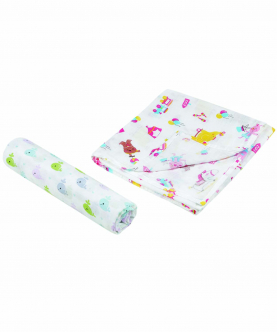 Baby Moo Whales And Circus Multicolour 2 Pk Muslin Swaddle