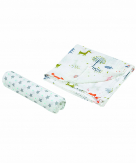 Baby Moo Starry Night In The Jungle Multicolour 2 Pk Muslin Swaddle