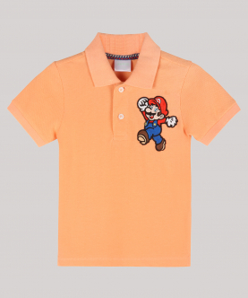 Boy Polo T-Shirt With Mario Bros.Hand Embroidred Motif