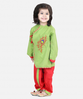 Cotton Embroidery Dhoti Kurta for Boys-Green