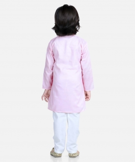 Attached Jacquard Jacket Kurta Pajama For Boys- Pink