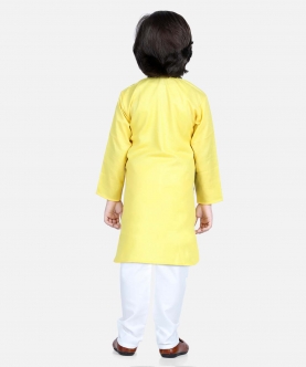 Attached Jacquard Jacket Kurta Pajama For Boys- Yellow