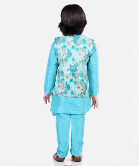 Festive Wear Assymetric Kurta Pajama & Floral Printed Jacket