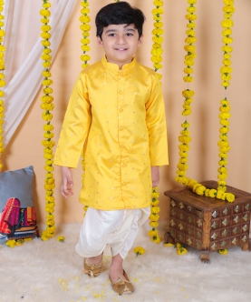 Boy Kids Wear Full Sleeve Festive Dhoti Kurta - Yellow