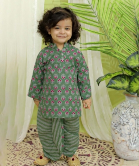 Infant Full Sleeve Pure Dhoti Kurta For Baby Boys- Grey