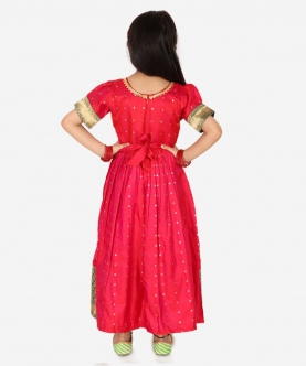 Ethnic Silk Booti Party Dress Gown For Girls- Pink