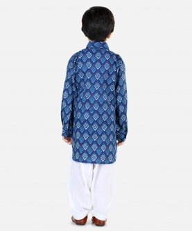 Printed Cotton Full Sleeve Pathani Salwar Set For Boys