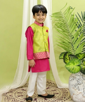 Ethnic Festive Wear Silk Jacket With Cotton Kurta Pajama