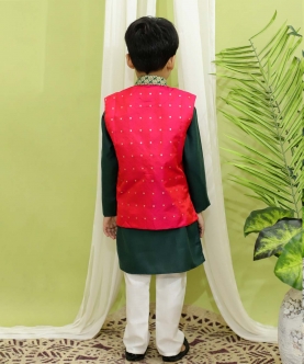 Ethnic Festive Wear Silk Jacket With Kurta Pajama For Boys
