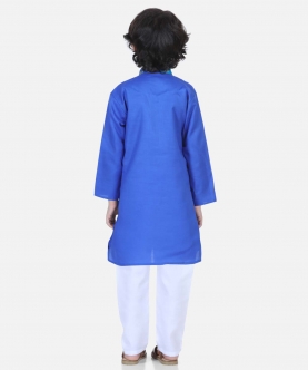 Boys Festive Wear Attached Printed Jacket Kurta Pajama -Blue