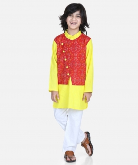 Ethnic Festive Wear Attached Floral Jacket Kurta Pajama