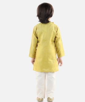 Boys Ethnic Full Sleeve Jacquard Kurta Pajama- Yellow