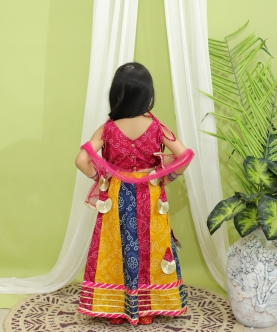 Bandhani Kali Lehenga With Choli And Dupatta For Girls- Pink