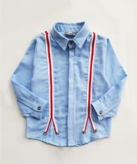 Blue Chambray Shirt With Red Gallas