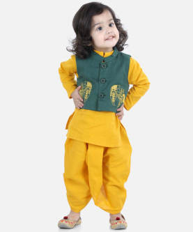 Front Open Embroidered Kurta Dhoti for Boys-Green