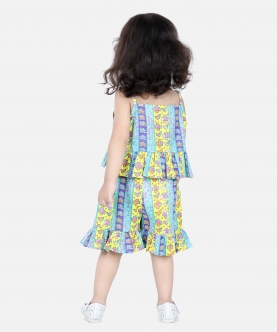 Spaghetti Cotton Top With Shorts For Girls Co Ords - Yellow