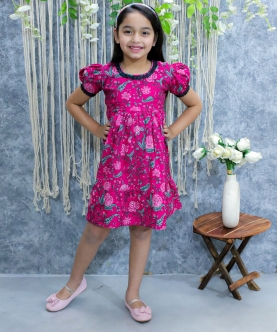  Pure Printed Cotton Puff Sleeve Summer Frock and Dresses