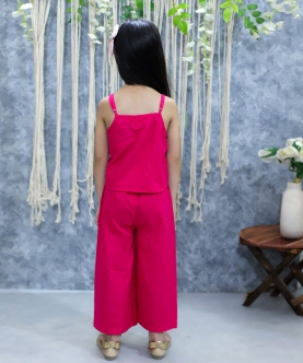 embroidery Cotton Spaghetti Top with Palazzo Pants- Pink
