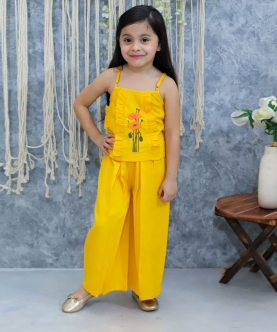 Kids Wear embroidery Cotton Spaghetti Top with Palazzo Pants