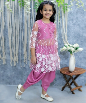 Embroidered Jacket with Top and Dhoti Co Ords Sets- Mauve