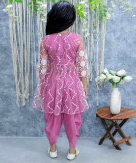 Embroidered Jacket with Top and Dhoti Co Ords Sets- Mauve