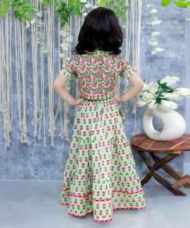 Pure Cotton Floral Printed  Front Open Choli with Lehenga