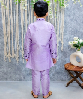 Boys Embroidered Full Sleeve Sherwani with Pajama  Purple