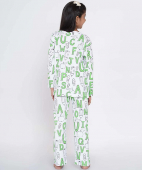 Berrytree Organic Cotton Night Suit Girls-Green Alphabets