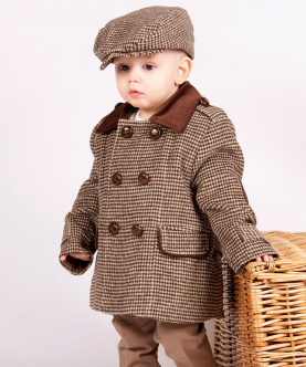 Boys Brown Check Coat With Hat