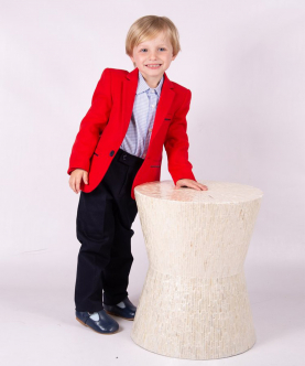 Boys Red Blazer Set (Jacket With Matching Red Waistcoat, Navy Trouser With Blue Check Shirt)