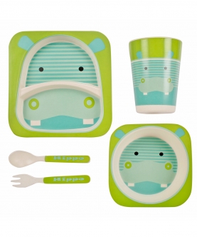 Hippo Green And Turquoise Bamboo Fiber Dinner Set