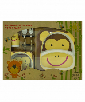 Baby Moo Monkey Cream Bamboo Fiber Dinner Set