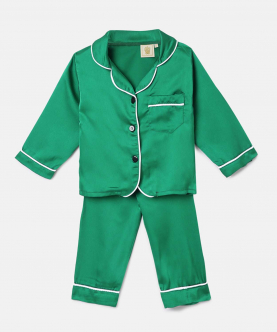 Green Viscose With White Piping Nightsuit