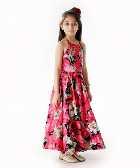 Pink Floral Crop Top Skirt Set