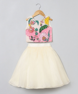 Heavily Embroidered Organza Skirt And Top