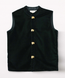 Velvet Vest Coat Embellished With Gold Elephant Buttons