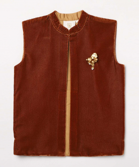 Velvet Vest Coat Embellished With Broche