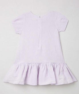 Pure linen A Line dress With Pom-pom And Perl Button