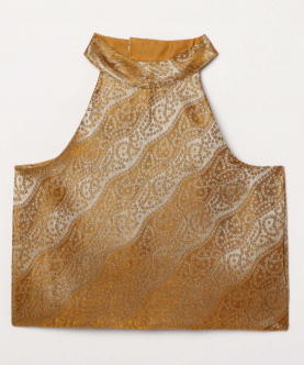 Poly Silk Jacquard Halter Neck Blouse With Tulle Skirt And Dupatta