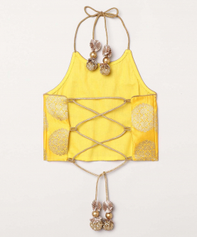 Pure Banarasi Blouse With Gold Foil Coated Skirt And Dupatta Set