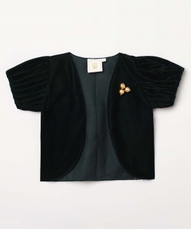 Velvet Shrug With Broche And Pleated Puff Sleeves