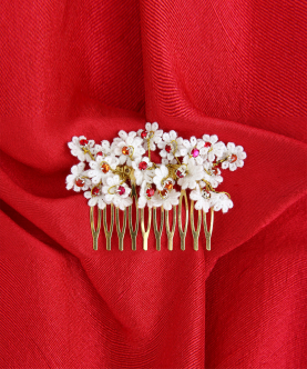 White And Red Lace Crystal Hair Comb Clip