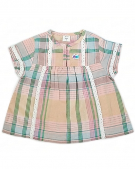 Girls flared madras checked cotton