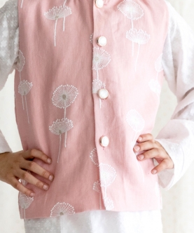 Kurta With Dandelion Embroided Linen Pink Jacket