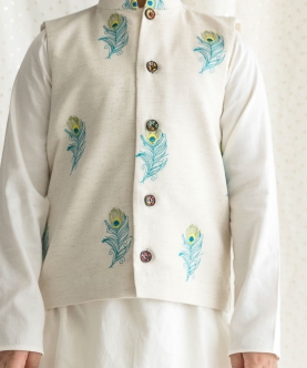 Kurta And Pants With Embroided Peacock Feather Jacket