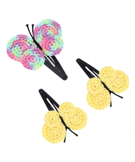 This And That By Vedika Handcrochet Circular Butterfly Snap Clips-Set Of 3 Yellow