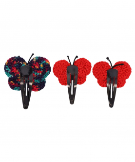 This And That By Vedika Handcrochet Circular Butterfly Snap Clips-Set Of 3 Shaded Red