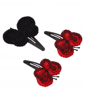 This And That By Vedika Handcrochet Circular Butterfly Snap Clips Set Of 3-Black