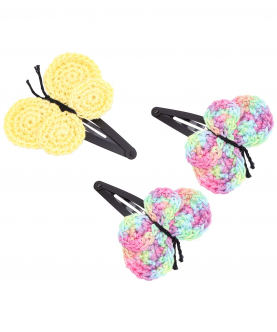 This And That By Vedika Handcrochet Circular Butterfly Snap Clips-Set Of 3-Light Yellow